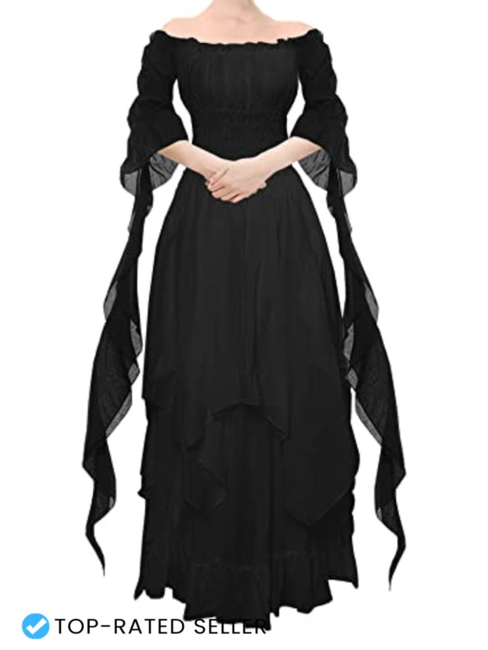 Victorian Renaissance Costume Dress Puff Sleeve Off Shoulder Ruffle Cosplay